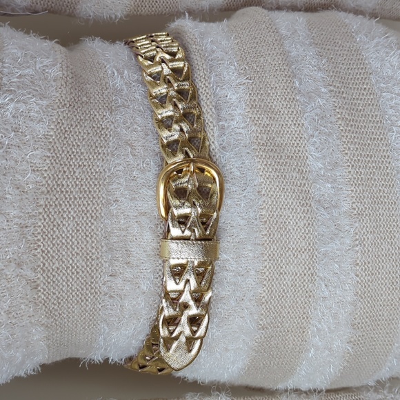 Accessories - Faux Leather Metallic Gold Tone Cut Out Belt with Buckle SM Gold